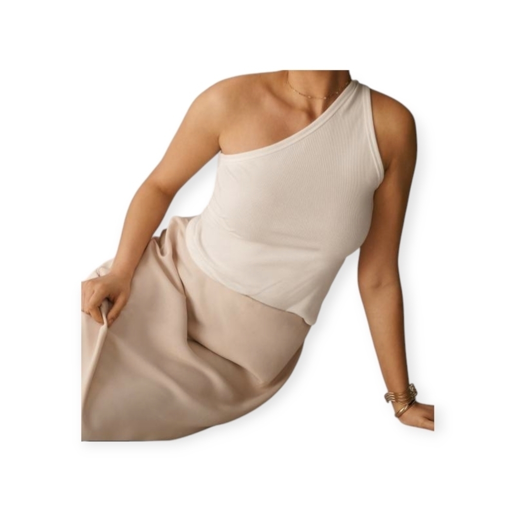 Anthropologie Pilcro Zeda White Ribbed One Shoulder Sleeveless Top Medium NWT